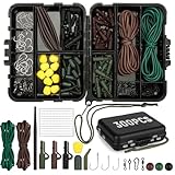 Realure 300 Pcs/20 Types Carp Fishing Tackle Box Set - Including Beads, Rig Tubing, Corn Kernels, Hooks, Safety Clips, Tapered Sleeves, Barrel Swivels, Bait Screw, Line Aligner Sleeves