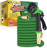 Flexi Hose Expandable Garden Hose - 50FT Heavy Duty Water Hose, Retractable Hose with 2cm Brass Fittings - Expandable Hose Design Includes Spray Nozzle (Green 15 Metres)