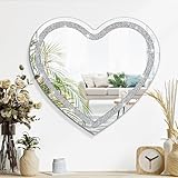 Crystal Wall Mirror Crush Diamond Hanging Mirrors for Wall Frameless Silver Heart Shaped Mirrors for Wall Decorative Bling Stylish Mirror for Vanity Home Bedroom Living Room Bathroom Hallway Decor