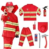 AYBUY Kids Fireman Costume, Kids Firefighter Costume and Accessories, Children Role Play Halloween Costumes, Dress Up Firefighter Outfit for Boys and Girls, Halloween Cosplay Fancy Dress,120cm