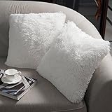 Pack of 2 Faux Fur White Cushion Covers Luxury 50 x 50 Fluffy Decorative Fuzzy Square Throw Pillow Case 20 x 20 for Sofa Decor