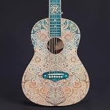 Lindo Sahara STEEL String Parlor Electro Acoustic Travel Guitar (3/4 Size) | Nautical Star 12th Fret Inlay | Graphic Art Finish Body and Headstock | Designed in UK