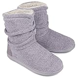 LongBay Ladies Bootie Slippers Memory Foam Fur Collar Bootee Plush Lined Women Boots with Non Skid Indoor Outdoor Sole, 5/6 UK, New Grey