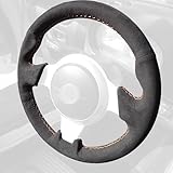RedlineGoods steering wheel cover compatible with Vauxhall VX220 2000-05. Tailor made - not universal! Genuine top-grade Italian Black suede (Alcantara) with Silver thread
