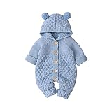VICROAD Baby Hooded Knitted Rompers Newborn Girls Boys Onesies Warm Sweater Jumpsuit Outfits, Blue, 3-6 Months/66 cm