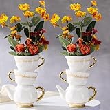 Tioncy Mini Teacup Bud Vase Wonderland Tea Party Decorations Antique Vintage Kitchen Decor Whimsy Ceramic Vase Bridgeton Tea Party Favor for Wedding Gift Birthday Bridal Showers Home(2 Pcs)