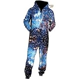 Morbuy Unisex Onesie Hoodie, Adult 3D Print Jumpsuit Stylish Printed One Zip Playsuit Hooded Autumn Warm Pajama Plus Size Sleepwear Casual wear (M, Blue star)