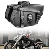 Quixofiber Motorcycle Saddlebags 32L Large Capacity PU Leather Side Saddle Bags Waterproof Hard Saddle Bags Universal for Harley Honda Yamaha Bobber Sixty Kawasaki (3D Skull,Black)