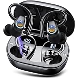 Wireless Earbuds, Bluetooth 5.3 Headphones with 4 ENC Noise Canceling Mic, 50H Stereo Dual LED Display Ear Buds, Sport Bluetooth Earphones with Earhooks, IP7 Waterproof Wireless Headphones for Running