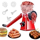 Manual Meat Grinder, 6-in-1 Sausage Filling Machine with Heavy Duty Powerful Suction Base, Versatile Meat Mincer for Beef, Mince, Vegetables, Noodles