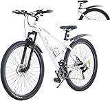 LSBIKE 24 26 27.5 29Inch Mountain Bike 21 Speed Drivetrain Hardtail Bicycle Mens Women Mountain Bike With Shock Lightweight Sport Cycling Bike for Adult with Mudguard MTB Bicycle (White, 27.5inch)