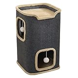 UBRAVOO 2 Layer Cat House for Indoor Cats, 24'' Durable Cat Cube Playhouse with Dangling Balls, Perfect for Multiple Pets