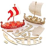 Baker Ross FE627 Roman Ship Wooden Kits - Pack of 3, Wooden Crafts for Children to Decorate and Display, Kids Educational Activity, White