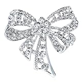 FAIRYGATE Rhinestone Brooch Vintage Style Winter Wedding Holiday Crystal Bridal Fashion Large Statement Bow Brooches Pins for Women Silver, B3118