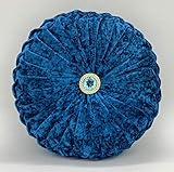 cushion mania Luxury Round Crush Velvet Cushion Diamante Button Chic Filled Scatter Pillow Soft Plush Decorative Cushion for Sofa Bed & Living Room (Teal)