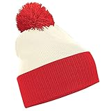 Beechfield B451 Snowstar Two-Tone Beanie - Off White/Bright Red