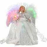 WeRChristmas Fibre Optic Christmas Tree Top Topper Angel with Feather Wings, 25 cm - Silver/White, Assorted Figures
