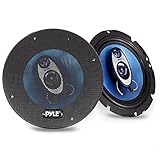 Pyle 17cm Speakers, 6.5 Inch Car Speaker, 180W RMS/360W Power Handling 3-Way Sound Speaker System w/ 4 Ohm Impedance Pro Full Range Triaxial Loud Audio, Round Shaped Car Door Speakers, Blue