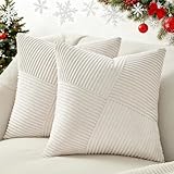 Topfinel Cushion Covers 45 x 45, Corduroy Patchwork Pinwheel Design, Bedroom Living Room Cream Thow Pillow Cases with Smooth Invisible Zip, Boho Decorative Square Pillowcases for Sofa Bed, Set of 2