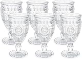 Kingrol 6 Pack 10oz Wine Glasses Goblets, 300ml Vintage Water Glasses, Romantic Mixed Drink Glasses for Party, Daily Use