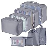 Travel Packing Cubes, Toifucos Multifunction 8pcs/set Luggage Organiser Compression Suitcase Essential Bag, Dark Gray