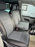 o Fit VW T5 Transporter (2003-2015) Tailored Leatherette Front Seat Covers (Single/Double WITH Armrests) Diamond Bentley Stitch (Grey/Black)