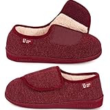 LongBay Women's Wide Fit Slippers Comfy and Cozy Memory Foam Indoor House Shoes for Diabetic Arthritis and Edema Wine Red,6