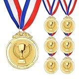 6 Pieces Gold Medals for Awards, Metal Kids Award Medals with Neck Ribbons, Olympic Style Trophy Awards Winner Medals Gold Prizes for Sports, Competitions, Soccer Games, Party Favors, Children Adults