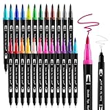 Thboxes 24 Colours Colouring Pens, Dual Tip Marker Pens Washable Brush Tip Felt Tip PensWater-Based Markers for Adult and Kids Colouring Drawing Sketching Journaling Calligraphy DIY