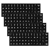 Keyboard Stickers, 4 Pcs Universal Keyboard Letter Stickers Laptop Keyboard Letters Replacement Stickers English Matte Black Background and White Lettering Stickers for Computer Laptop Desktop