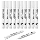 AUAUY Permanent Markers Pens, 10 Acrylic Paint Pens White, Waterproof and Quick Drying Markers for Beginners or Adult, Artists Pens for Paper Rock Tyre Plastic Glass Wood Metal Wall Fabric Cup