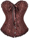 SZIVYSHI Brown Corset - Corsets for Women - Overbust Sweetheart Lace Up Plastic Bones Bustier Top - Waist Trainer - Size M