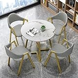 YKWLKJ 80cm Dining Conference Table Set for 4, Coffee Reception Table with Golden Metal Bracket, High-density spong(Light gray)
