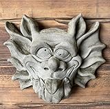 STONE GARDEN LARGE GREMLIN GARGOYLE TONGUE OUT FACE WALL PLAQUE ORNAMENT