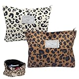 2PCS Leopard Print Makeup Bag, Flat Lay Makeup Bag Sunscreen Pouch Travel Accessories Portable Cosmetic Little Bags Zipper Pouch Toiletry Bags Travel Toiletry Washbag for Women Girls