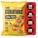 THE CURATORS High Protein Pork Puffs, Original Salted, 25g (20 Packs) 18g Protein Crisp Low Carb Keto Gluten Free Savoury Snack
