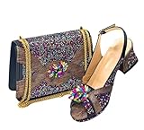 Women's Peep Toe Heel Pumps with Diamonds 2025 Italian Matching Shoes and Bag Set for Parties