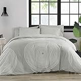 MARIMEKKO - Queen Duvet Cover Set, Smooth Cotton Percale Bedding with Matching Shams, Lightweight Home Decor (Fokus Grey, Queen)