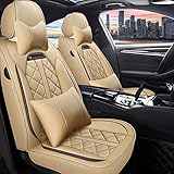 maiqiken Car Seat Cover For VW Beetle, 5 Seats All Weather Use Vehicle Leather Seat Cover, Deluxe -Beige