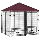 PawHut Dog Kennel with Rotating Bowl Holders, Cover, Outdoor Dog Run