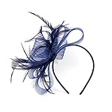 Women Fascinator Hat Flower Wedding Fascinator Headband Feather Flapper Bridal Headdress Headpieces Pillbox Hat Bowler Mini Top Hair Clips Race Ascot Hats for Evening Party Prom (navy blue)