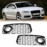 2PCS Honeycomb Front Bumper Fog Light Grill Grille Cover For Audi S5 B8 RS5 A5 S-Line 2008 2009 2010 2011 2012 Driver & Passenger Side