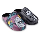 Disney Ladies Nightmare Before Christmas Slippers - Ladies Classic Jack Skellington Slip On House Slippers Slip On Slides Shoes, Black, 7-8