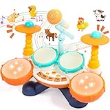 Toys for 1 Year Old Boys Girls-Kids Drum Kit Baby Musical Instruments with 3 Modes Toddler Drum Set Adjustable Volume Baby Drums, Easter Gift for 1-2 Year Old Boys