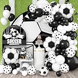 Football Balloon Arch Garland Kit, 5/10/12/18 Inch Black White Balloons Decorations with Soccer Foil Balloons for Men Women Teen Kids Soccer Football Theme Birthday Party Decor Supplies