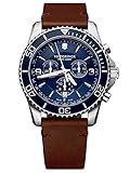 Victorinox Men’s Watch Maverick Chronograph Ø 43 mm, Swiss Made, Analogue Quartz, Water-Resistant up to 100 m, Leather Strap, Blue/Brown