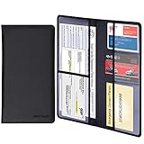wisdompro Driving Licence Holder Car Registration and Insurance Document Holder - PU Leather Vehicle Paperwork Wallet Case Organizer for Car Documents and Cards - Black