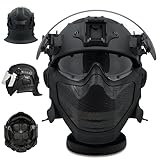 SIANKO Tactical Full Head Protection Helmet, SWAT Airsoft Wargame Anti-Riot Gear,Steel Mesh Mask,Goggles,Ear/Neck Module All in one Helmet