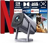 【Netflix Officially & Dolby Audio】Mini Projector, 30000Lumen Smart FHD 1080P Portable Projector 4K Support,WiFi6 Bluetooth 50% Zoom 360° Rotatable Short Throw Projectors for Bedroom,Outdoor, Kid Gifts