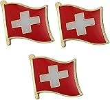 3 X Switzerland Cross Swiss Nation Country Flag Lapel Pin Badge – 1.9cm x 1.6cm Each – Hard Enamel Set of 3 Swiss Flag Pins – Patriotic Souvenirs for Jacket, Hat